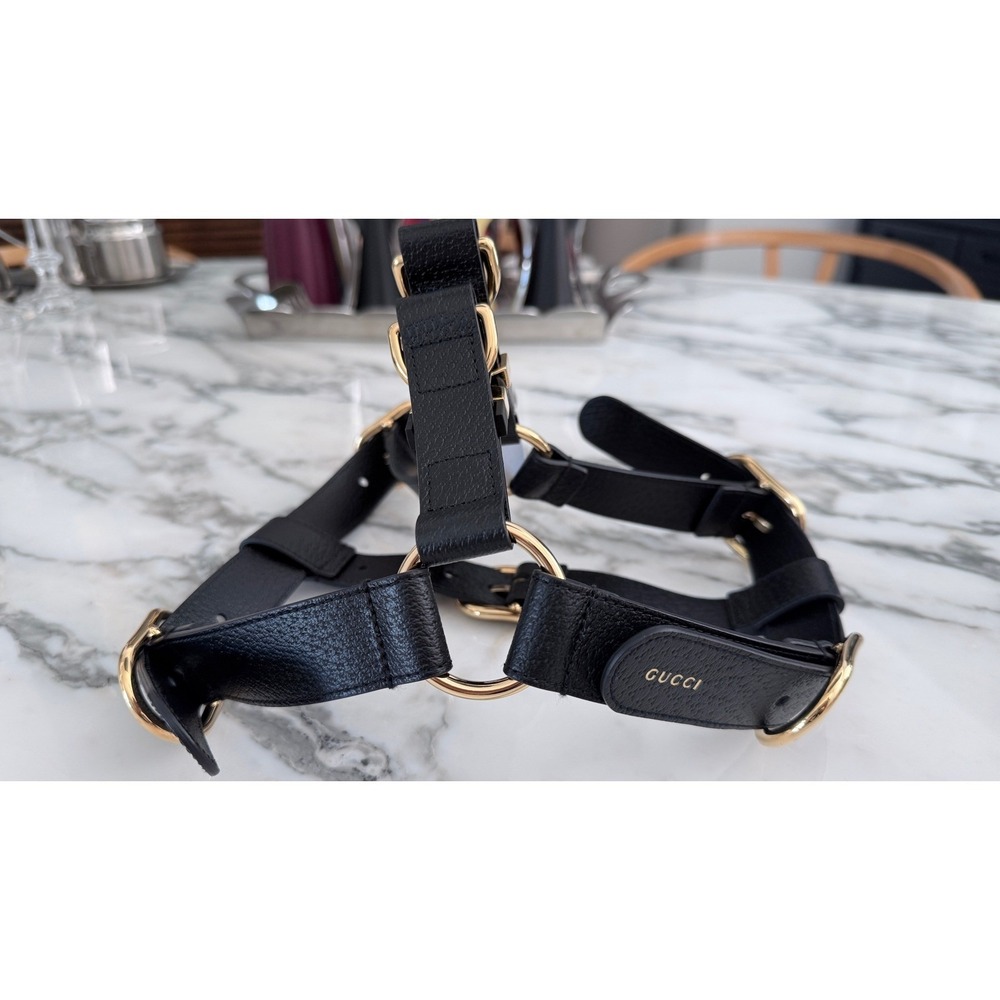 Gucci Black Demetra Dog Harness Gold Hardware‎ Large 695253 NEW - Picture 6 of 15
